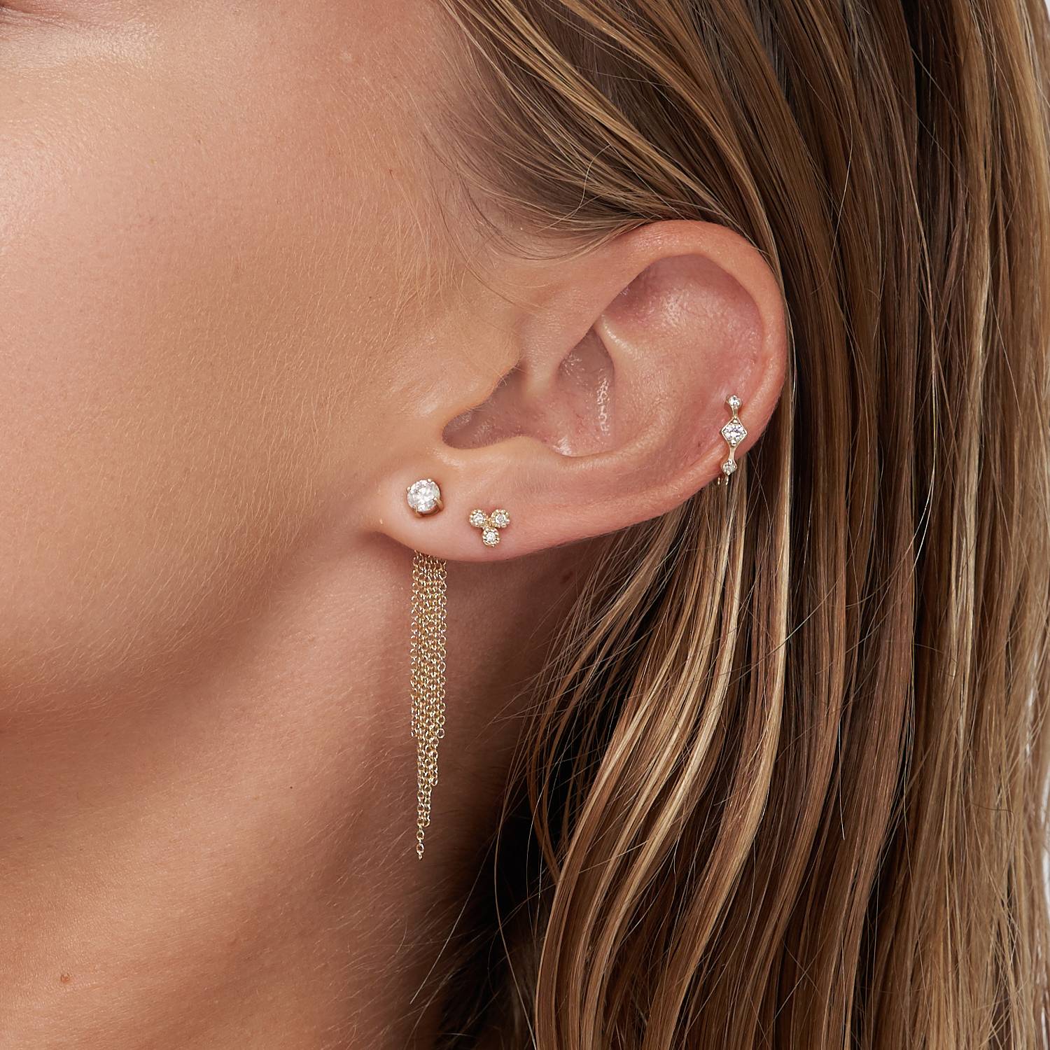 Cartilage Hoop Earring with Diamonds- 14k Solid Gold-3 product photo