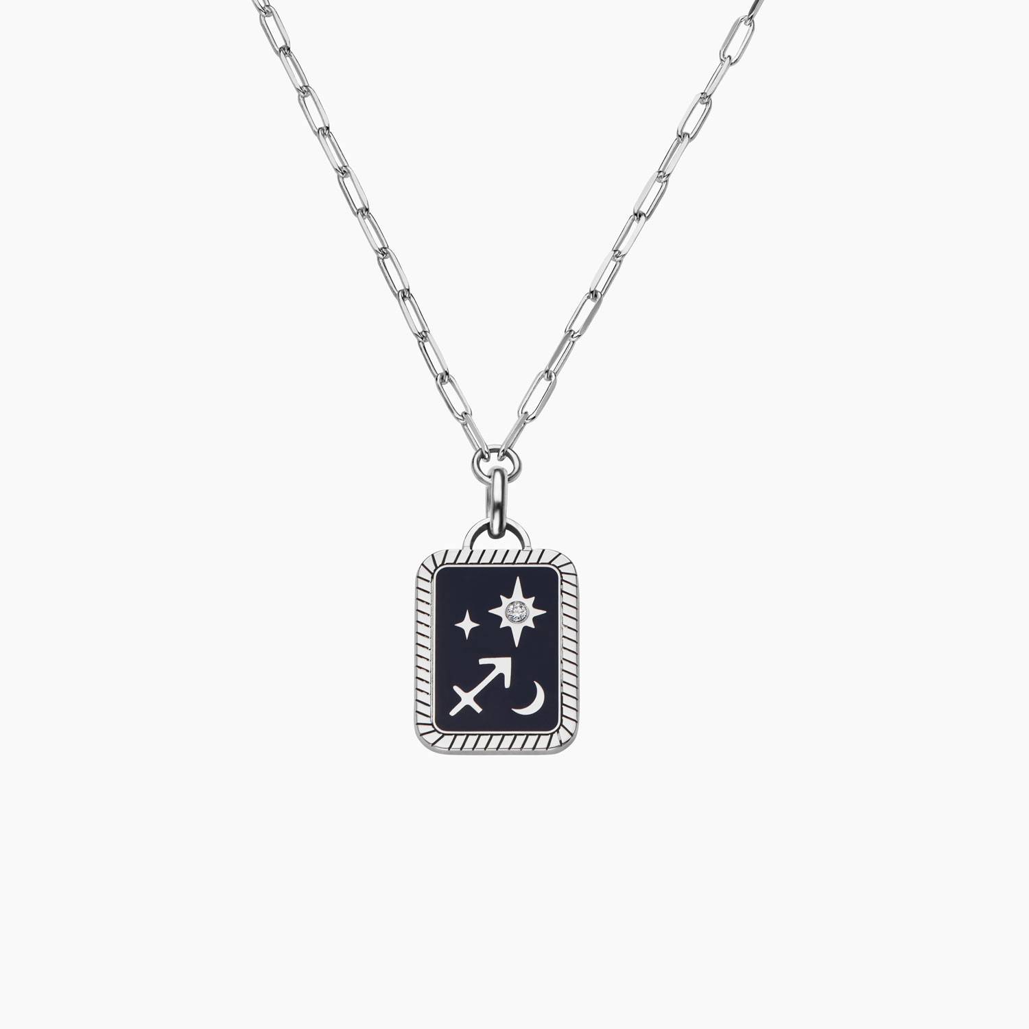 Celestial Zodiac Medallion Necklace with Diamonds- Silver-2 product photo