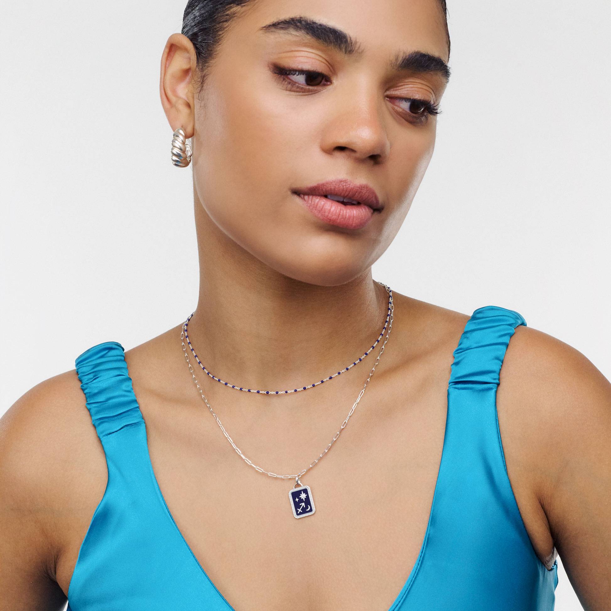 Celestial Zodiac Medallion Necklace with Diamonds- Silver-4 product photo