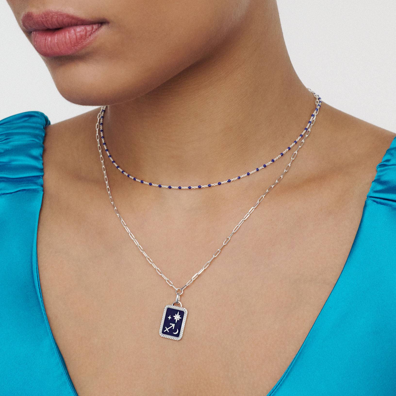 Celestial Zodiac Medallion Necklace with Diamonds- Silver-1 product photo