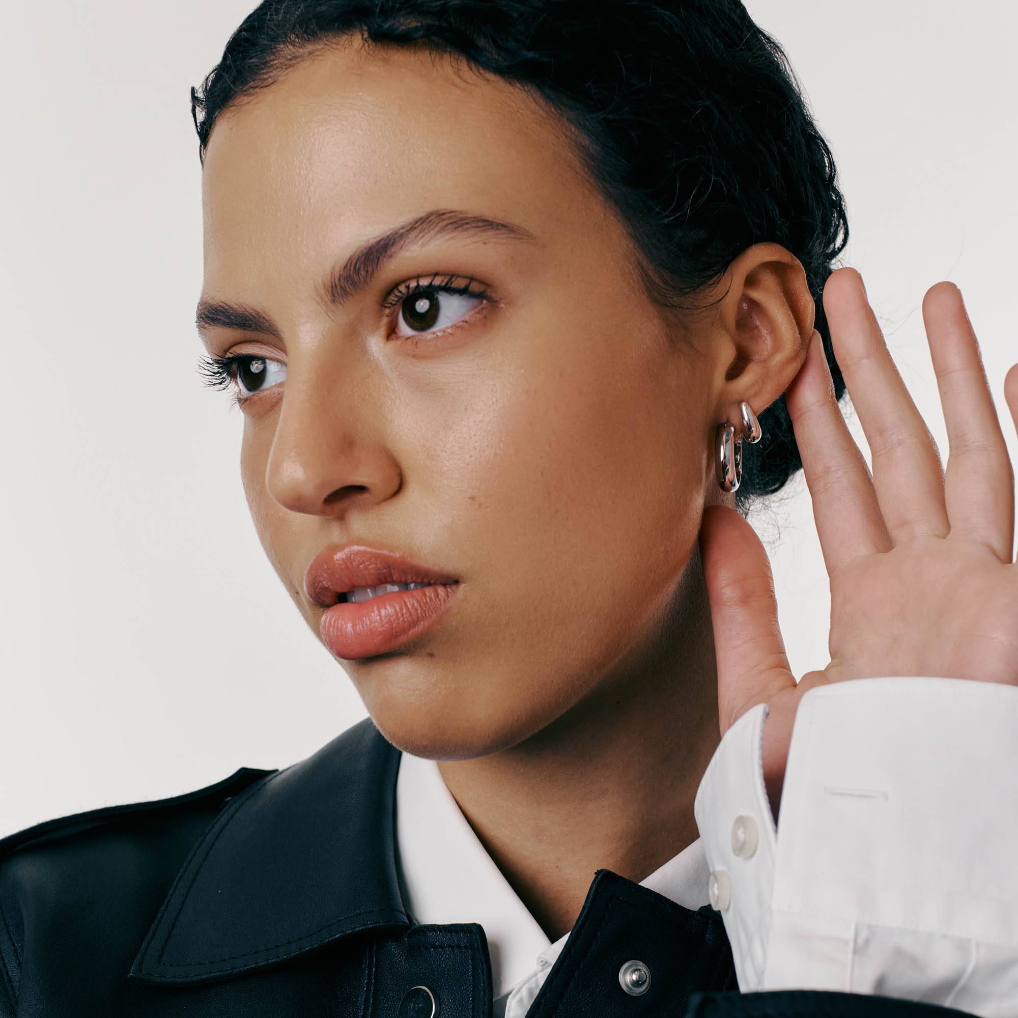 Chunky Dome Hoops- Silver Plated-3 product photo