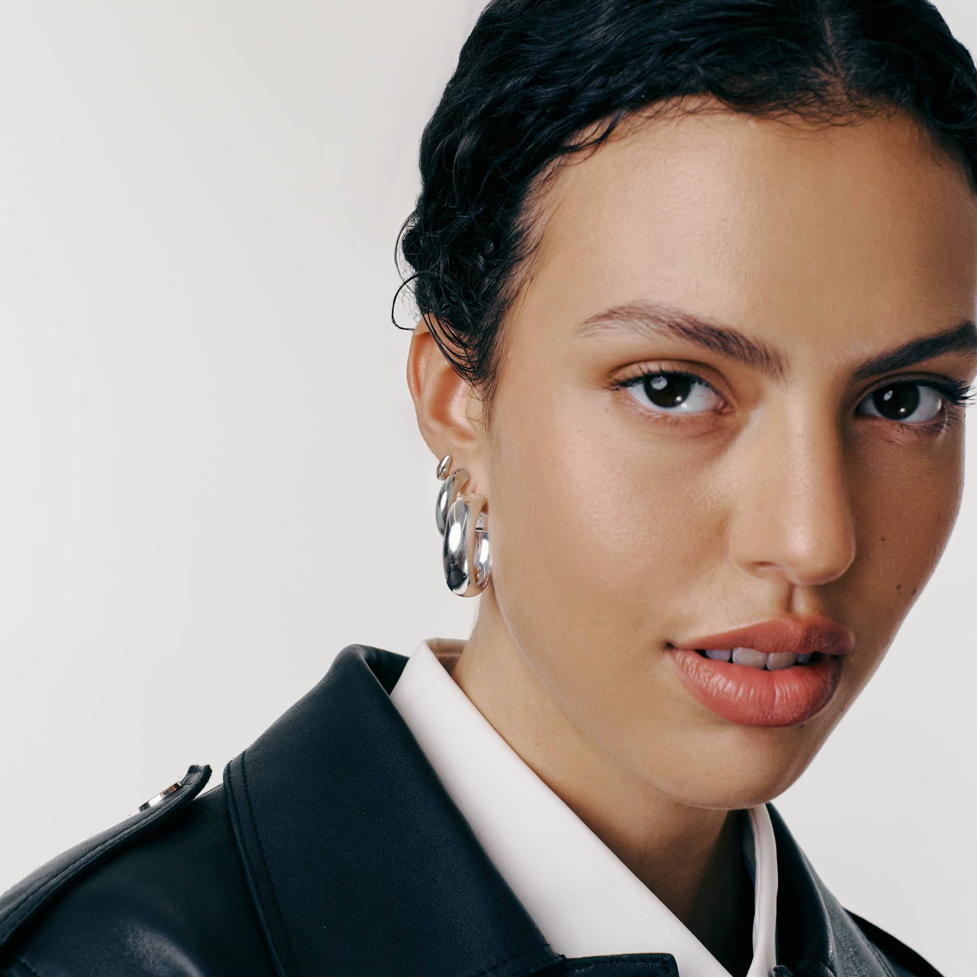 Chunky Dome Hoops- Silver Plated-2 product photo