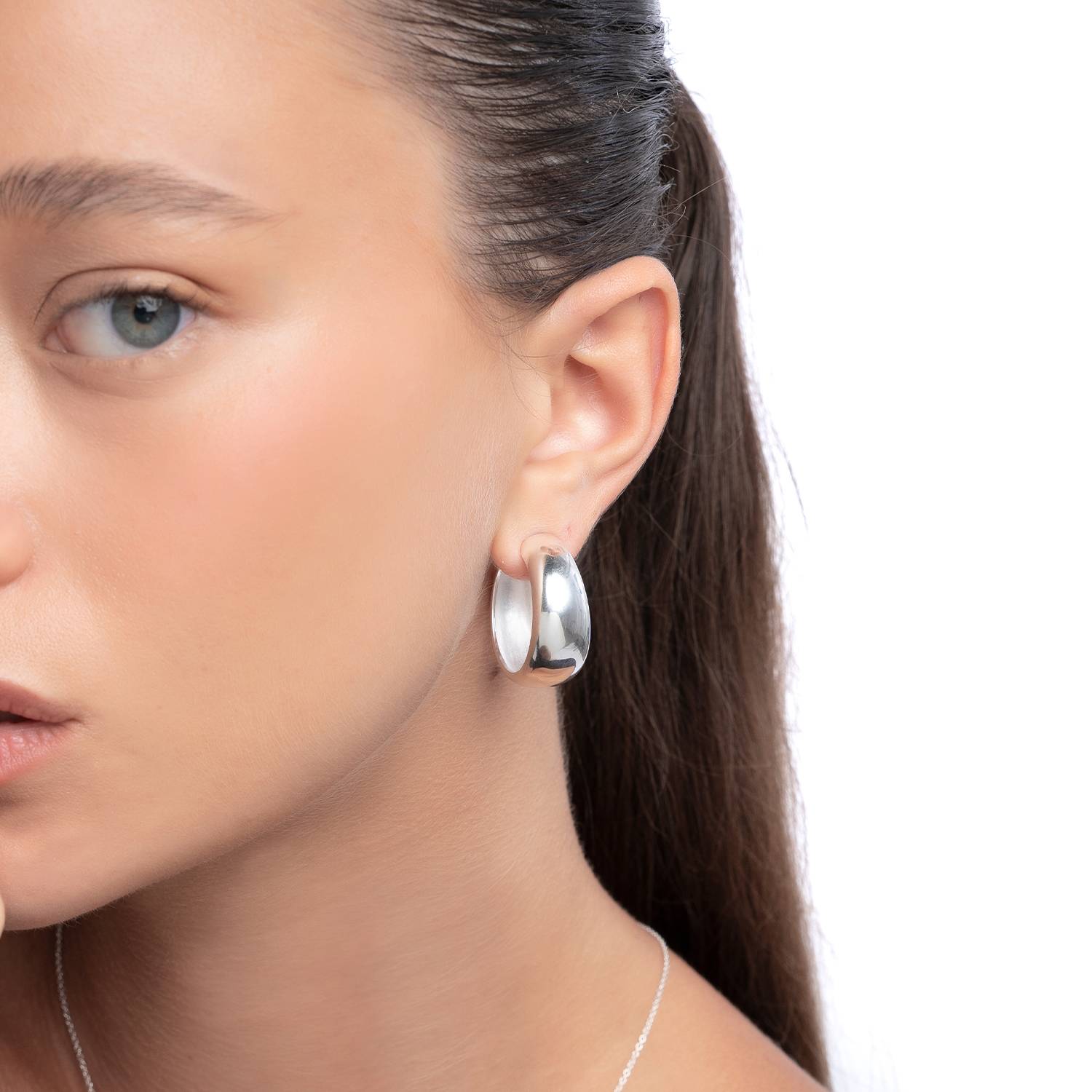 Chunky Dome Hoops- Silver Plated-2 product photo