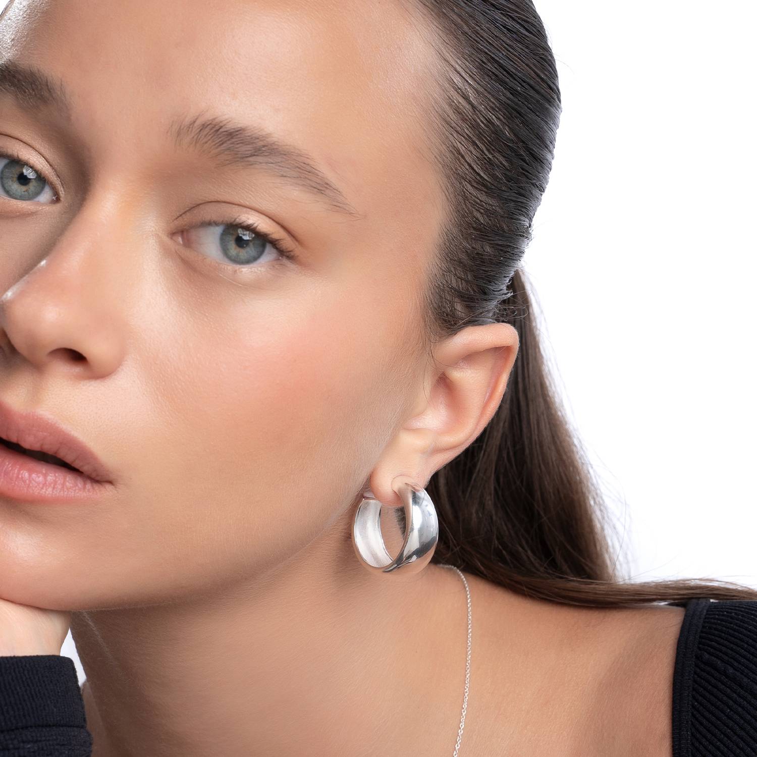 Chunky Dome Hoops- Silver Plated-3 product photo