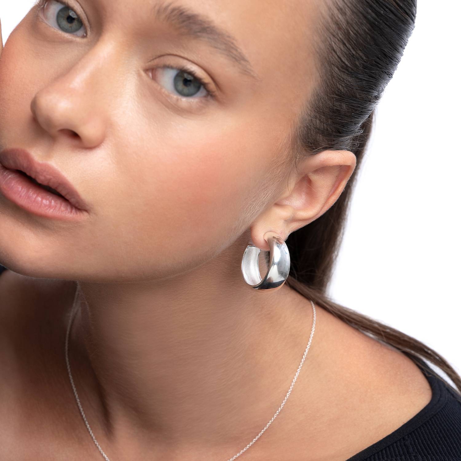 Chunky Dome Hoops- Silver Plated-5 product photo