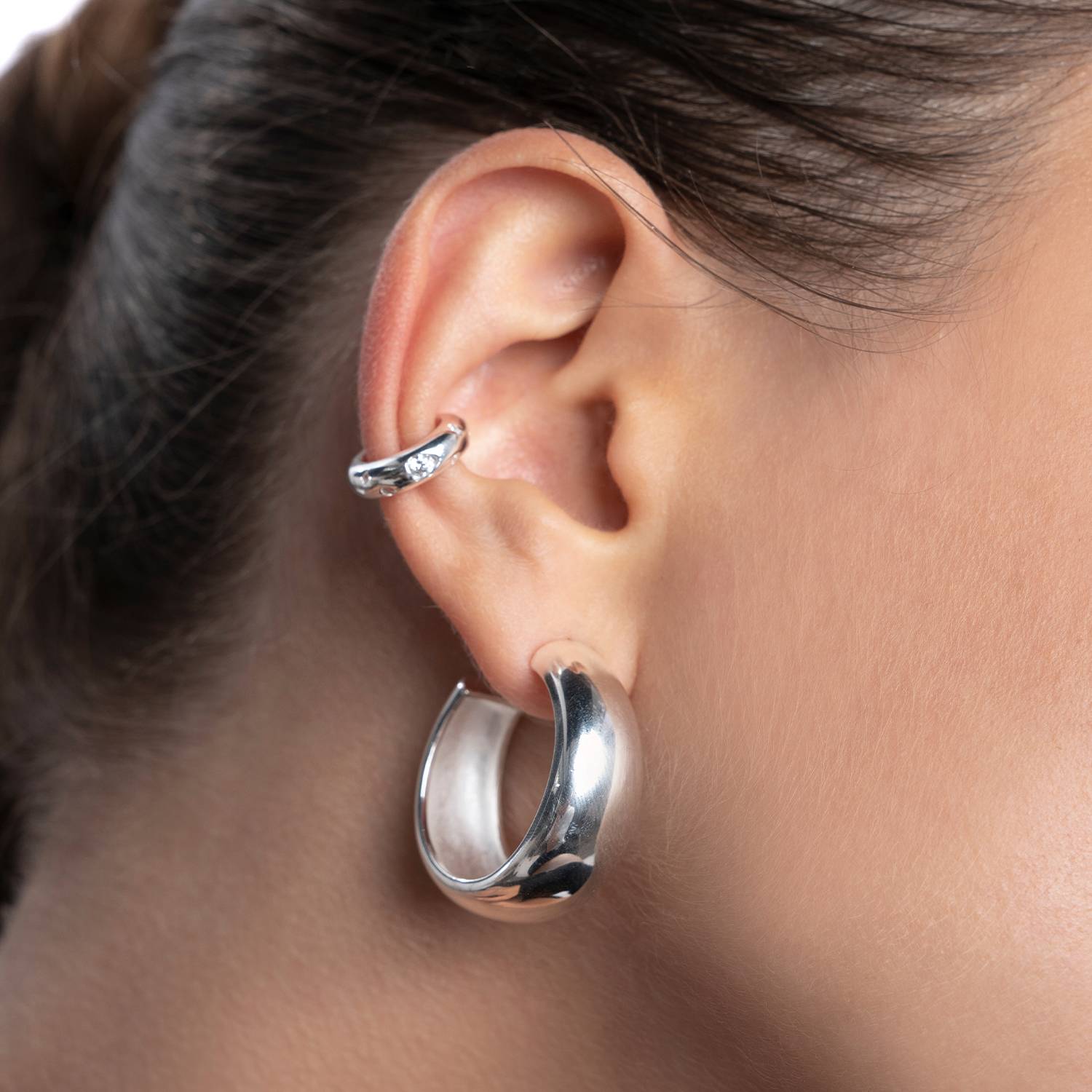 Chunky Dome Hoops- Silver-5 product photo