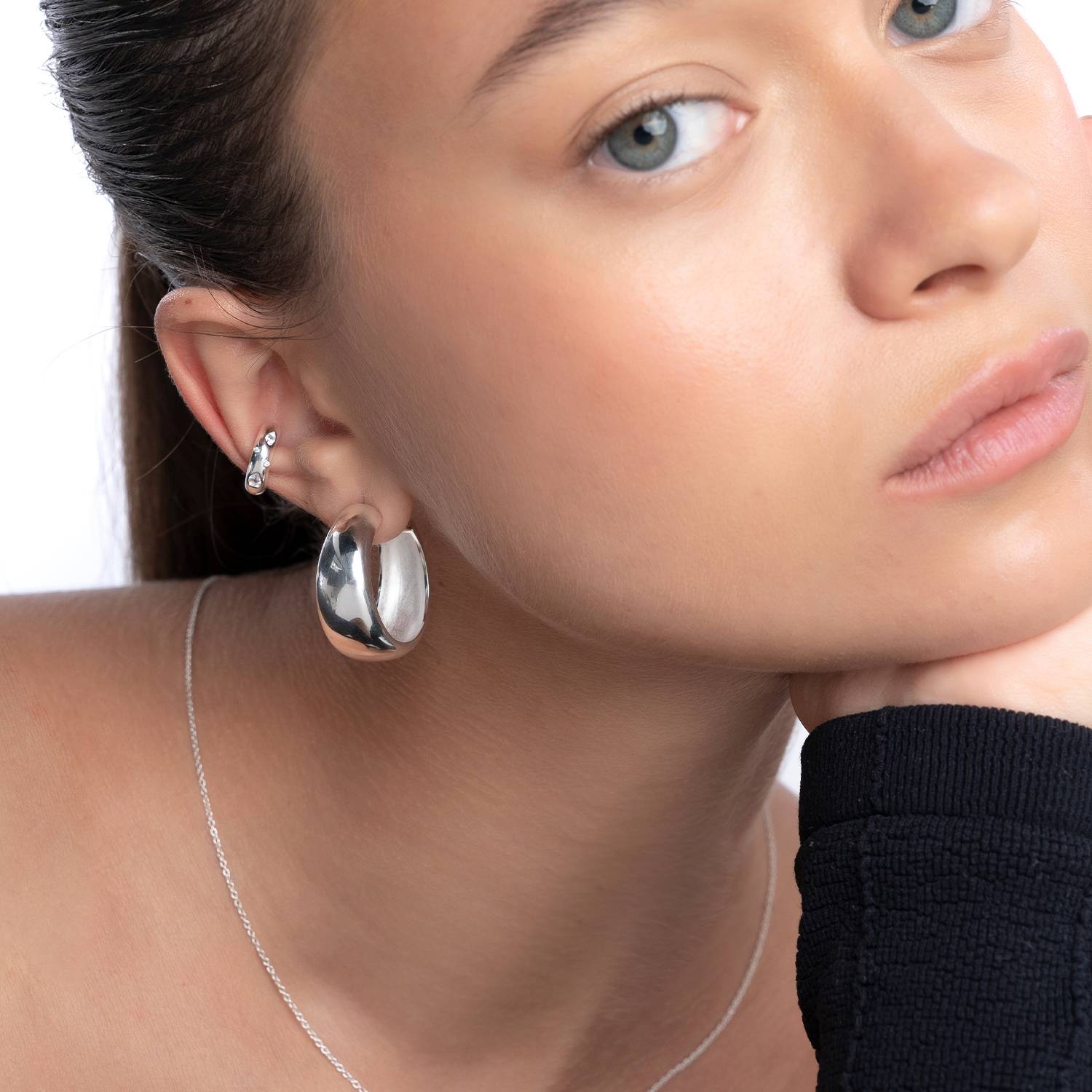 Chunky Dome Hoops- Silver-4 product photo