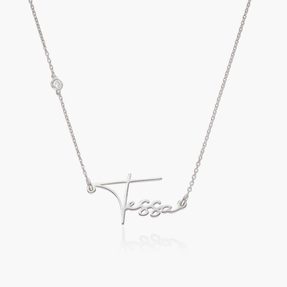Belle Custom Name Necklace With Diamonds - Silver-1 product photo
