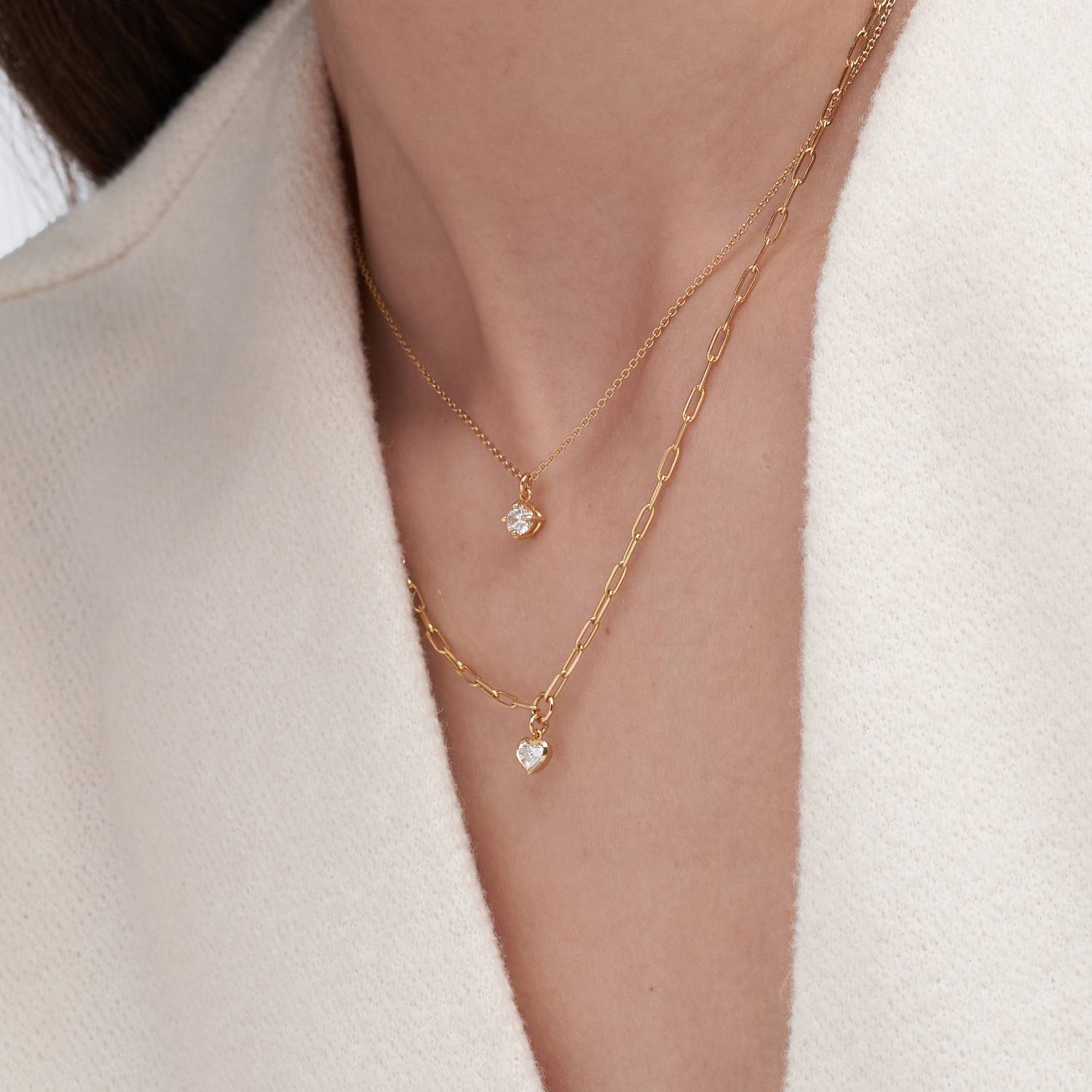 Classic 0.3 ct Round Shape Diamond Necklace - Gold Vermeil-2 product photo
