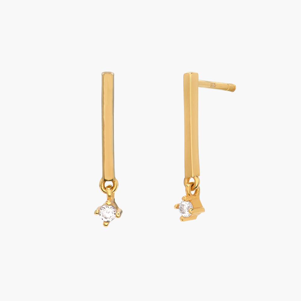 Classic Bar Stud Earrings with Cubic Zirconia Stones- Gold Vermeil