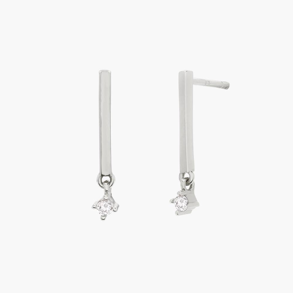 Classic Bar Stud Earrings with Cubic Zirconia Stones- Silver