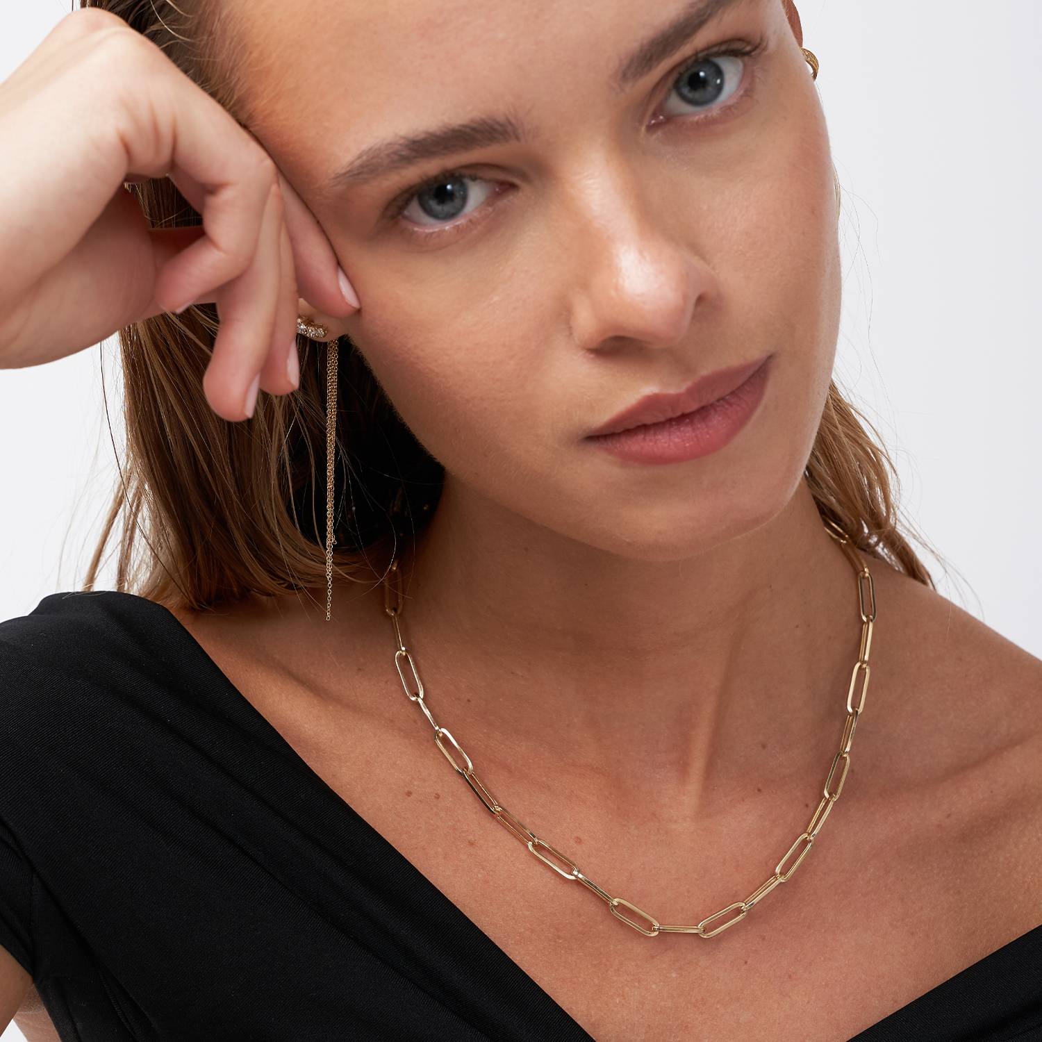 Classic Paperclip Chain Necklace - 14k Solid Gold-5 product photo