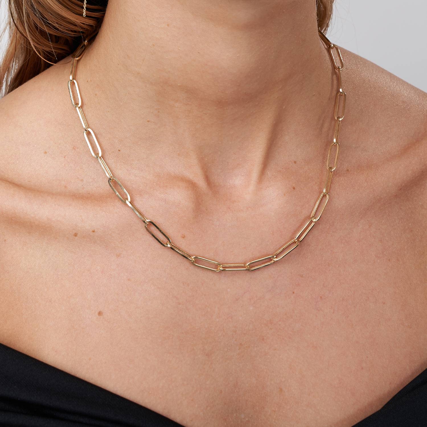 Classic Paperclip Chain Necklace - 14k Solid Gold-4 product photo