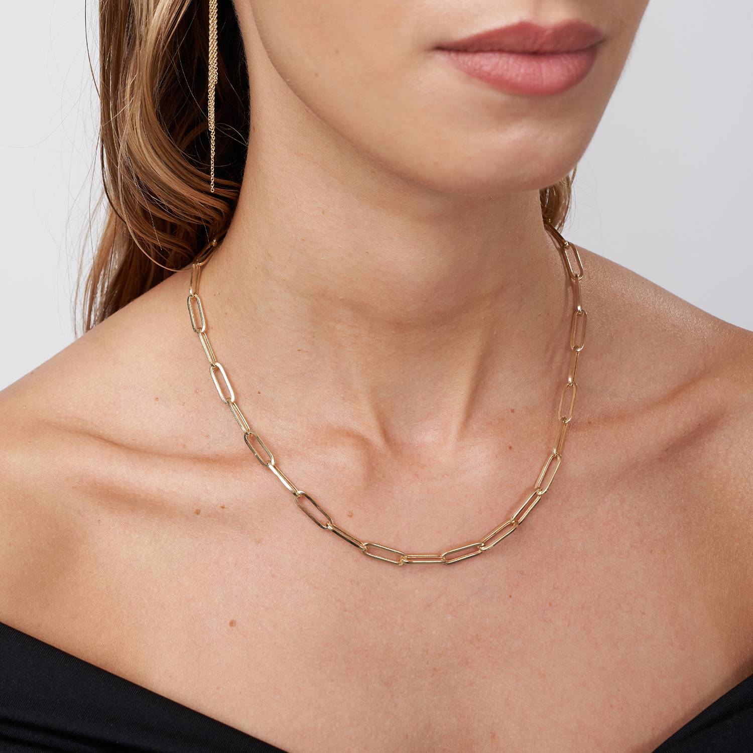 Classic Paperclip Chain Necklace - 14k Solid Gold-1 product photo