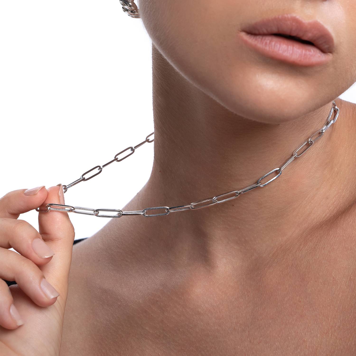 Classic Paperclip Chain Necklace - 14k White Gold-3 product photo