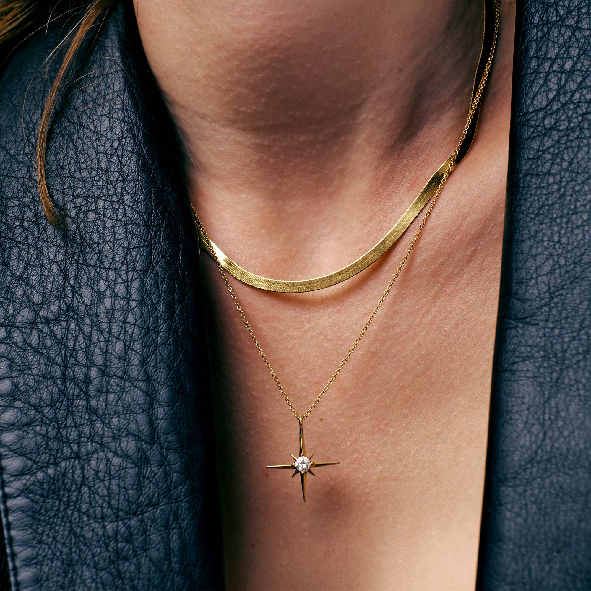 Herringbone Engraved Slim Chain Necklace - Gold Plated-6 product photo