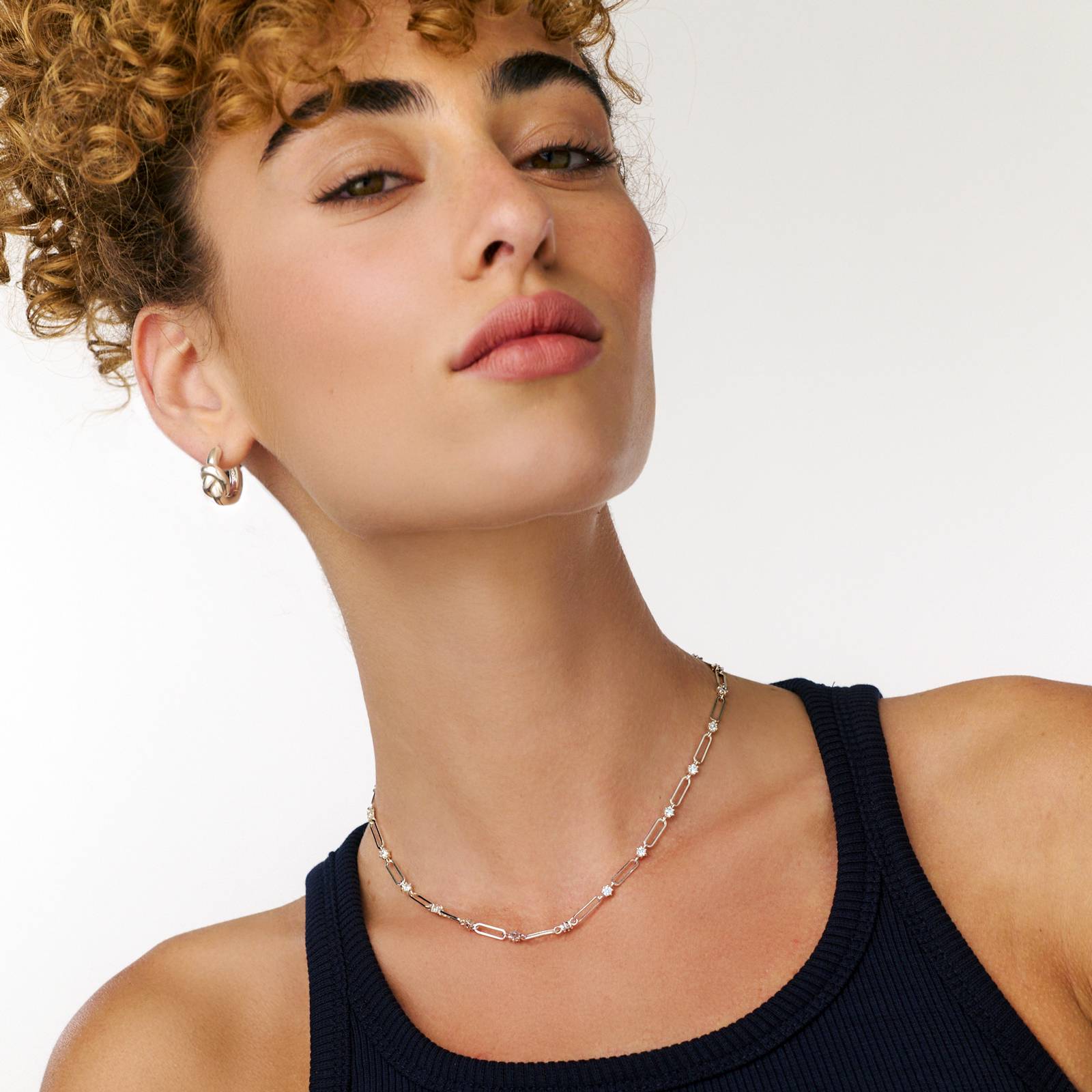 Crystal Paperclip Necklace - Silver-2 product photo