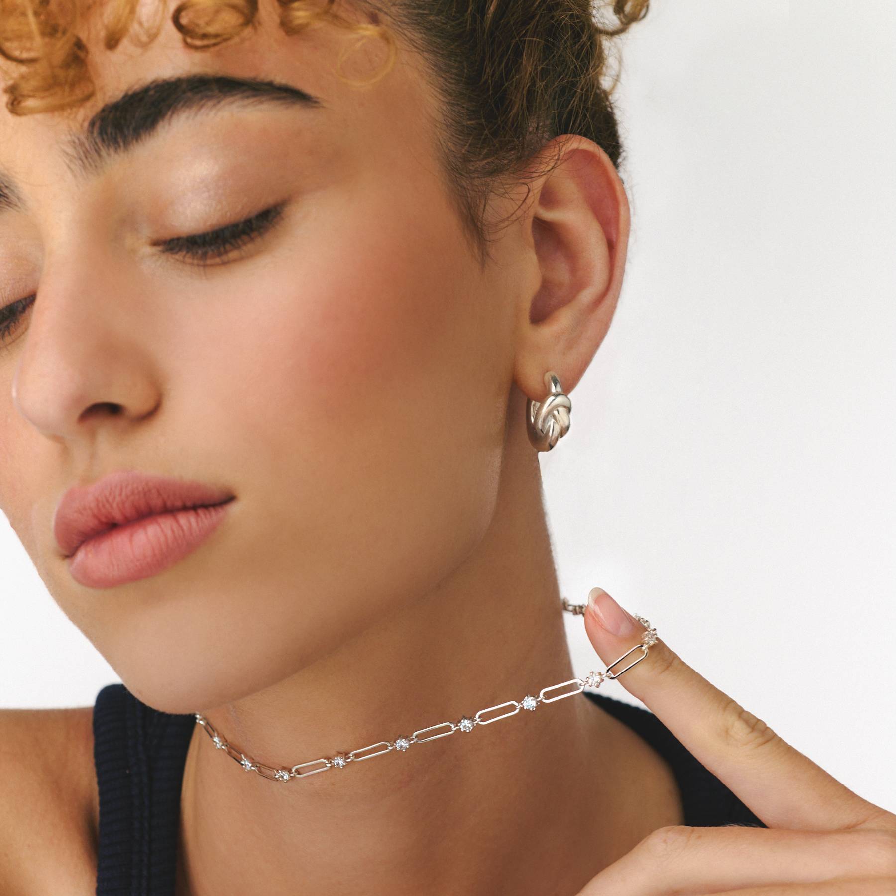 Crystal Paperclip Necklace - Silver-4 product photo