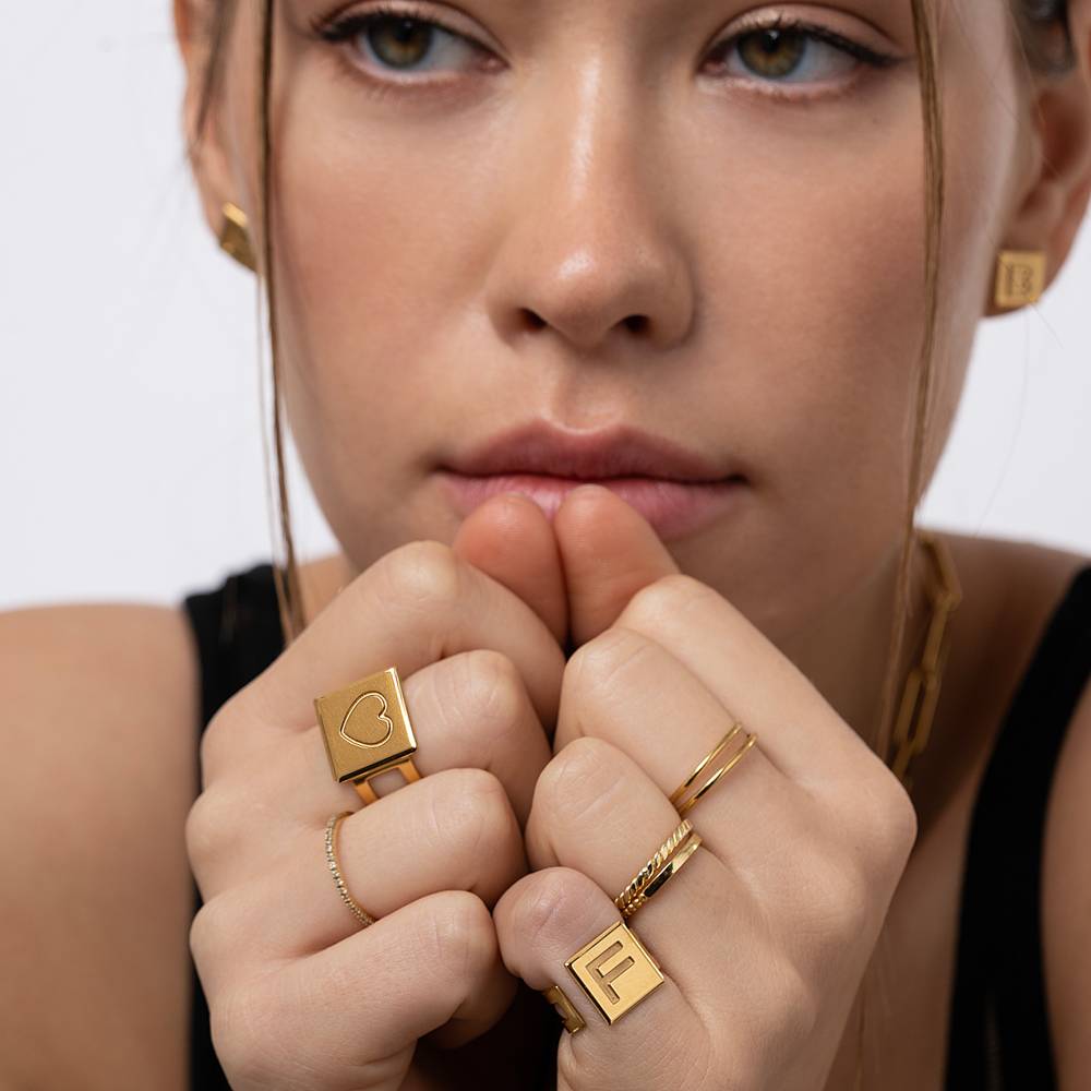 Bague Chocolate Bar Initiale - Or Vermeil-9 photo du produit