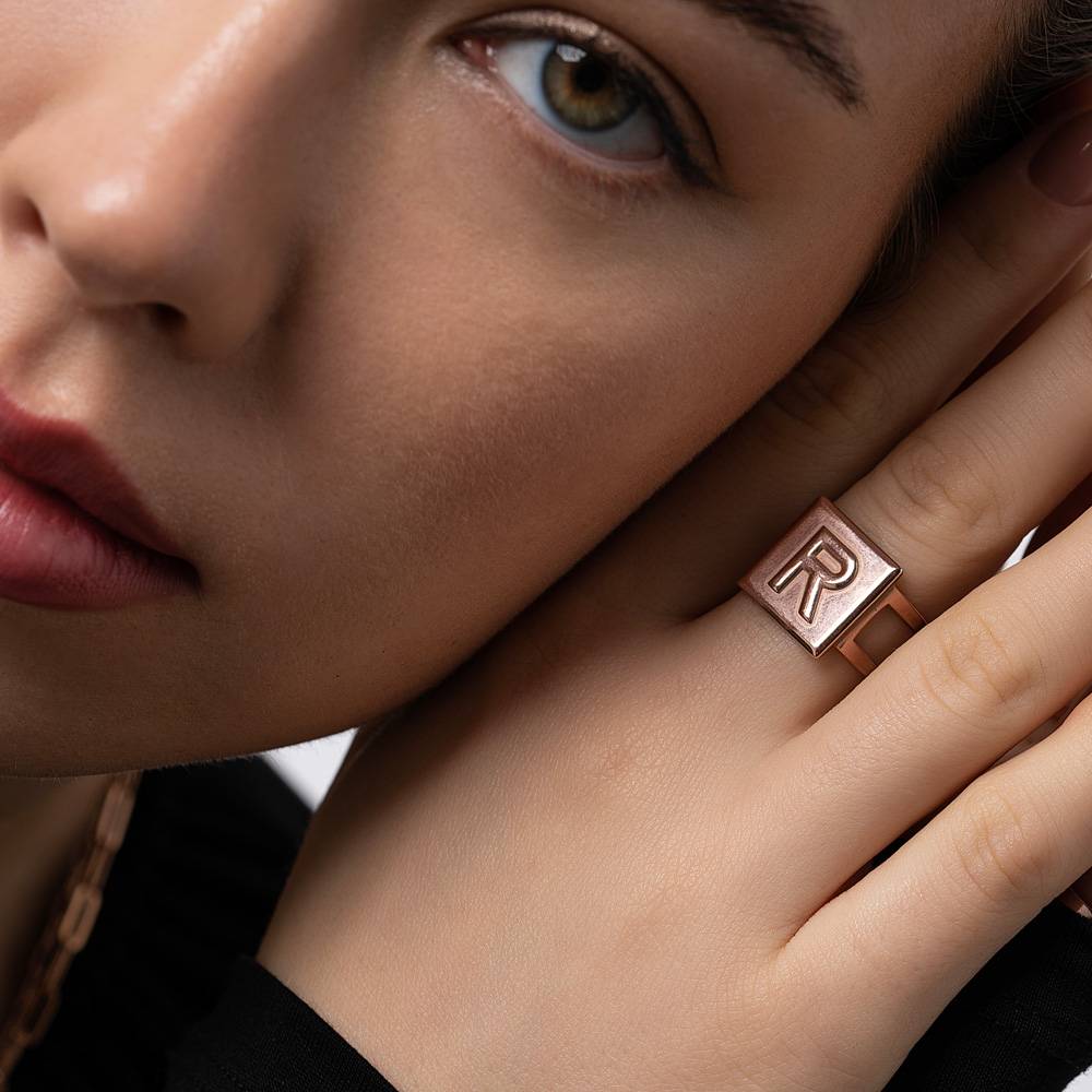 Chocolate Bar Initial Ring- Rose Gold Vermeil-5 product photo