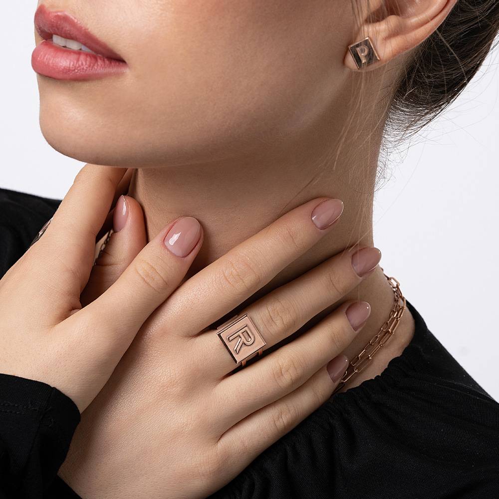 Bague Chocolate Bar Initiale - Or Vermeil Rose-2 photo du produit