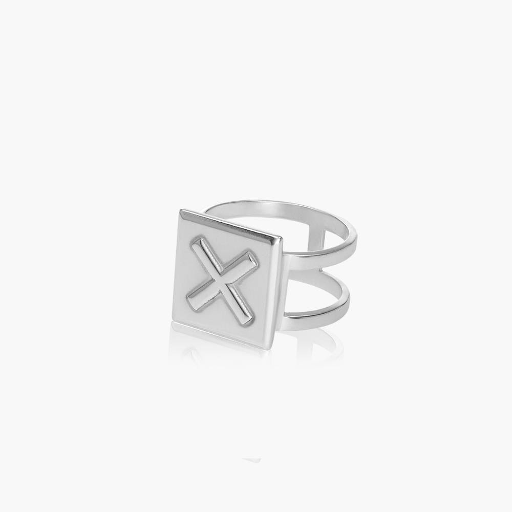 Chocolate Bar Initial Ring-  Silver-3 product photo