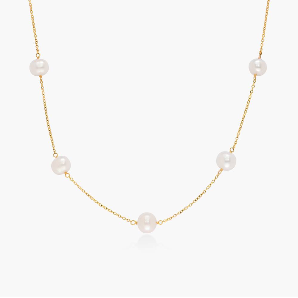 Cultured Pearl Station Necklace -  Gold Plated