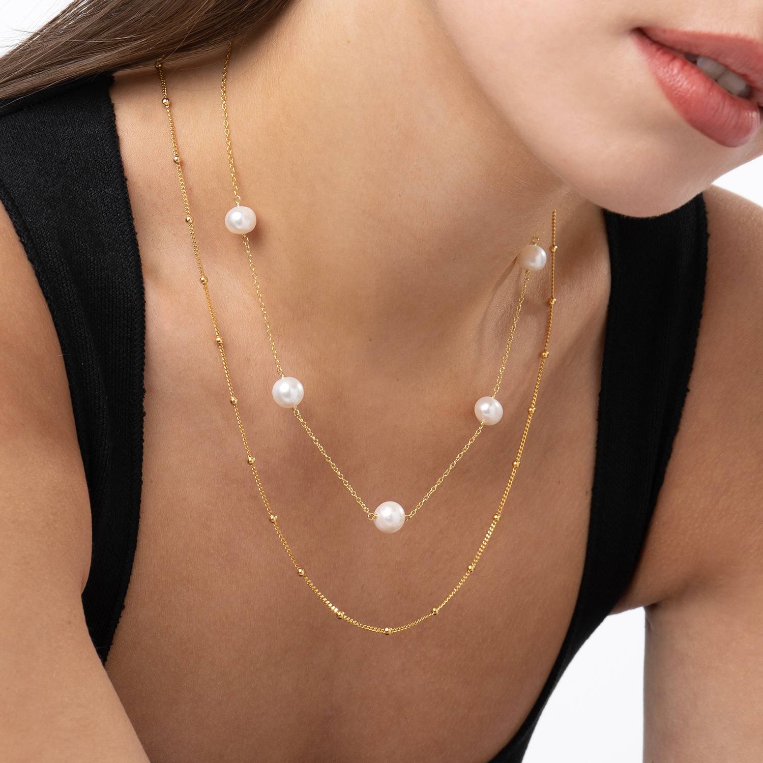 Cultured Pearl Station Necklace -  Gold Plated-5 product photo