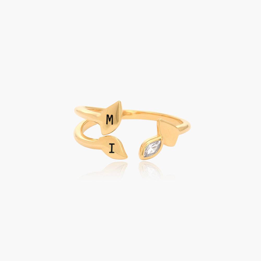 Daphne Initial Leaves Ring With Cubic Zirconia- Gold Vermeil-2 product photo