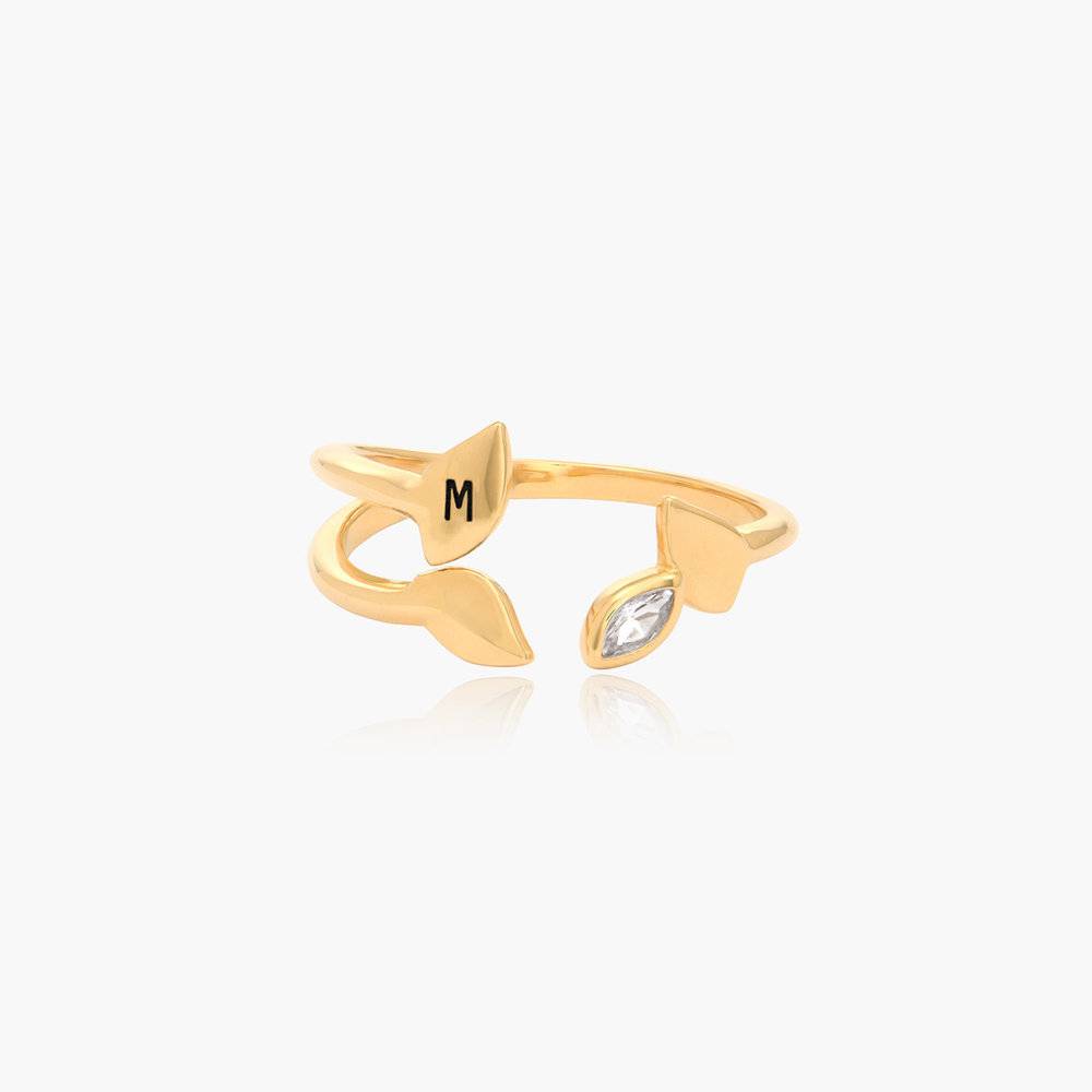 Daphne Initial Leaves Ring With Cubic Zirconia- Gold Vermeil-3 product photo