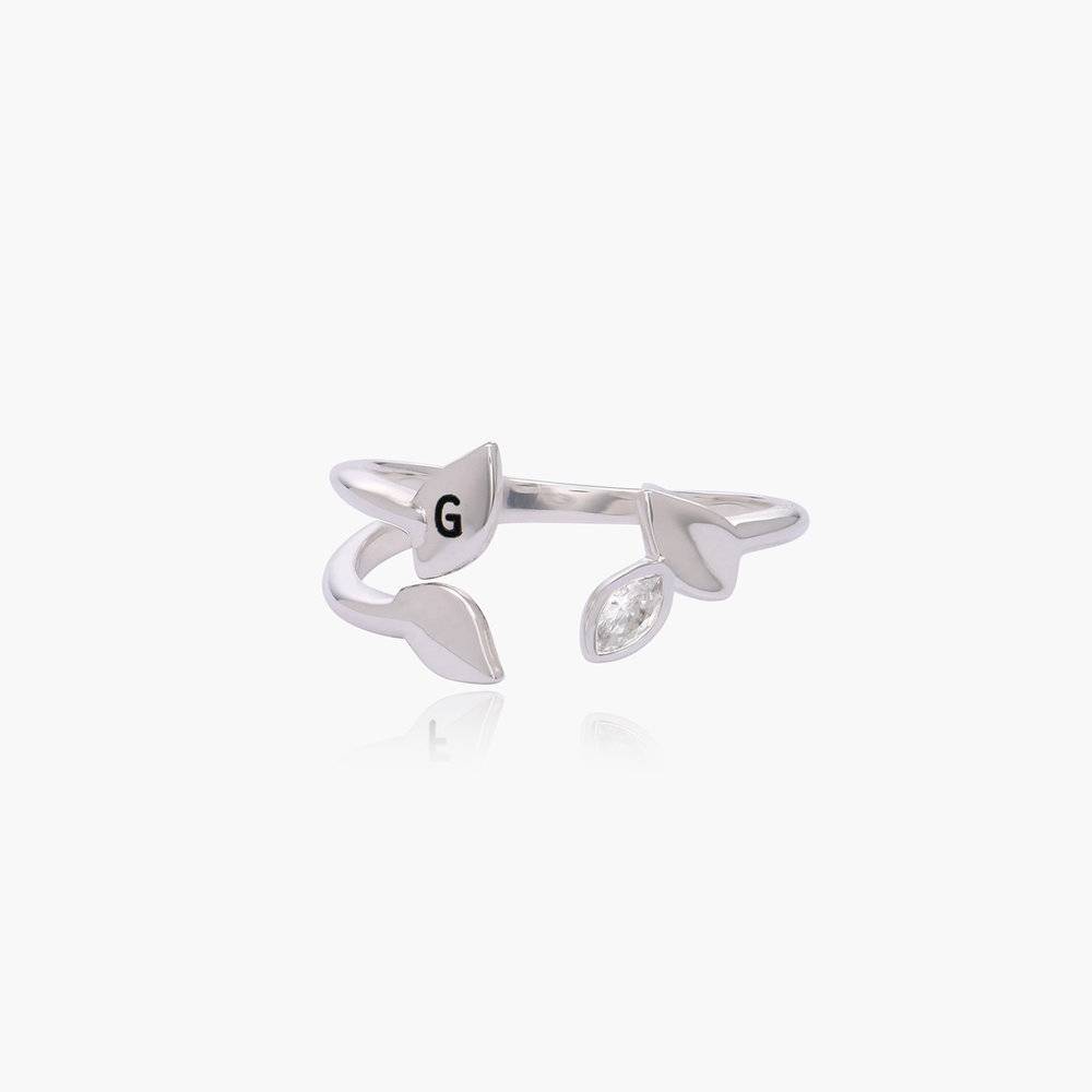 Daphne Initial Leaves Ring With Cubic Zirconia - Silver-5 product photo