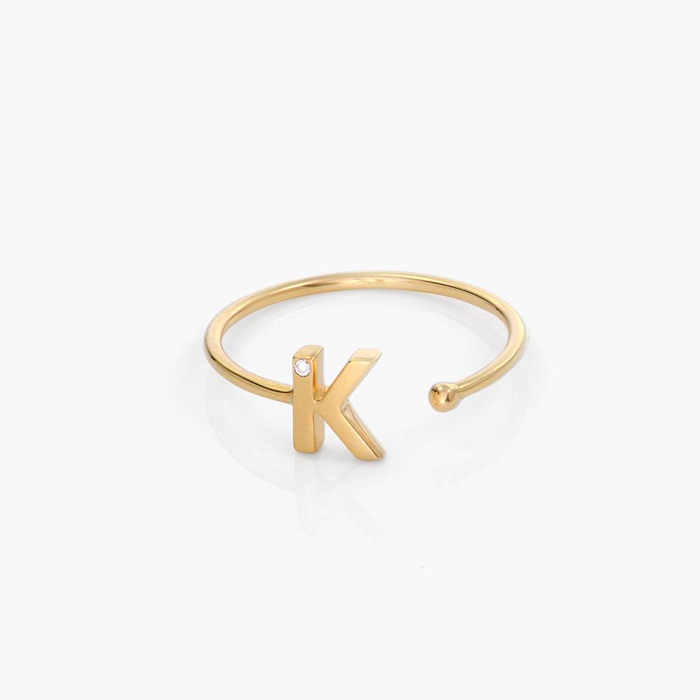 Diamond Accent Initial Ring with diamonds - 10k Yellow Gold-2 product photo
