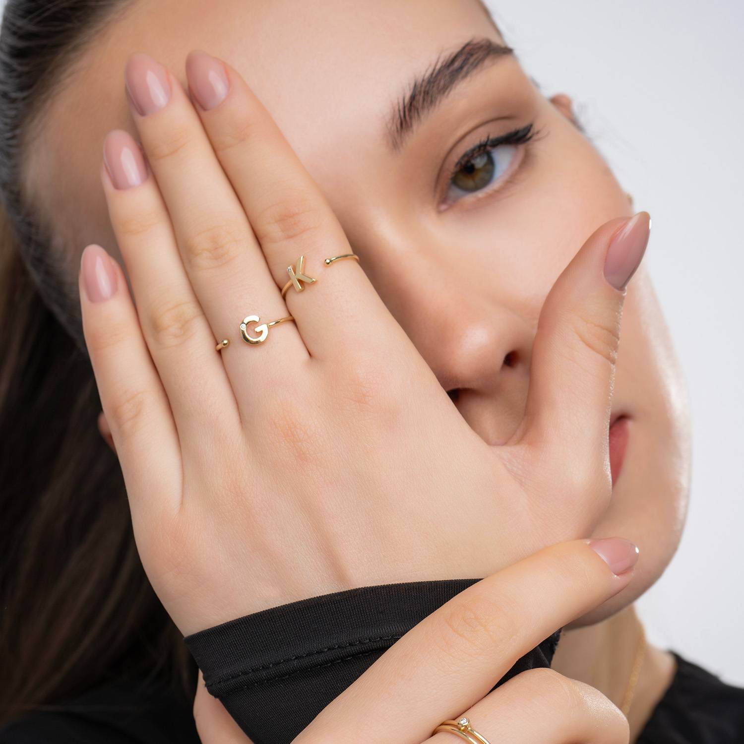 Diamond Accent Initial Ring with diamonds - 10k Yellow Gold-1 product photo