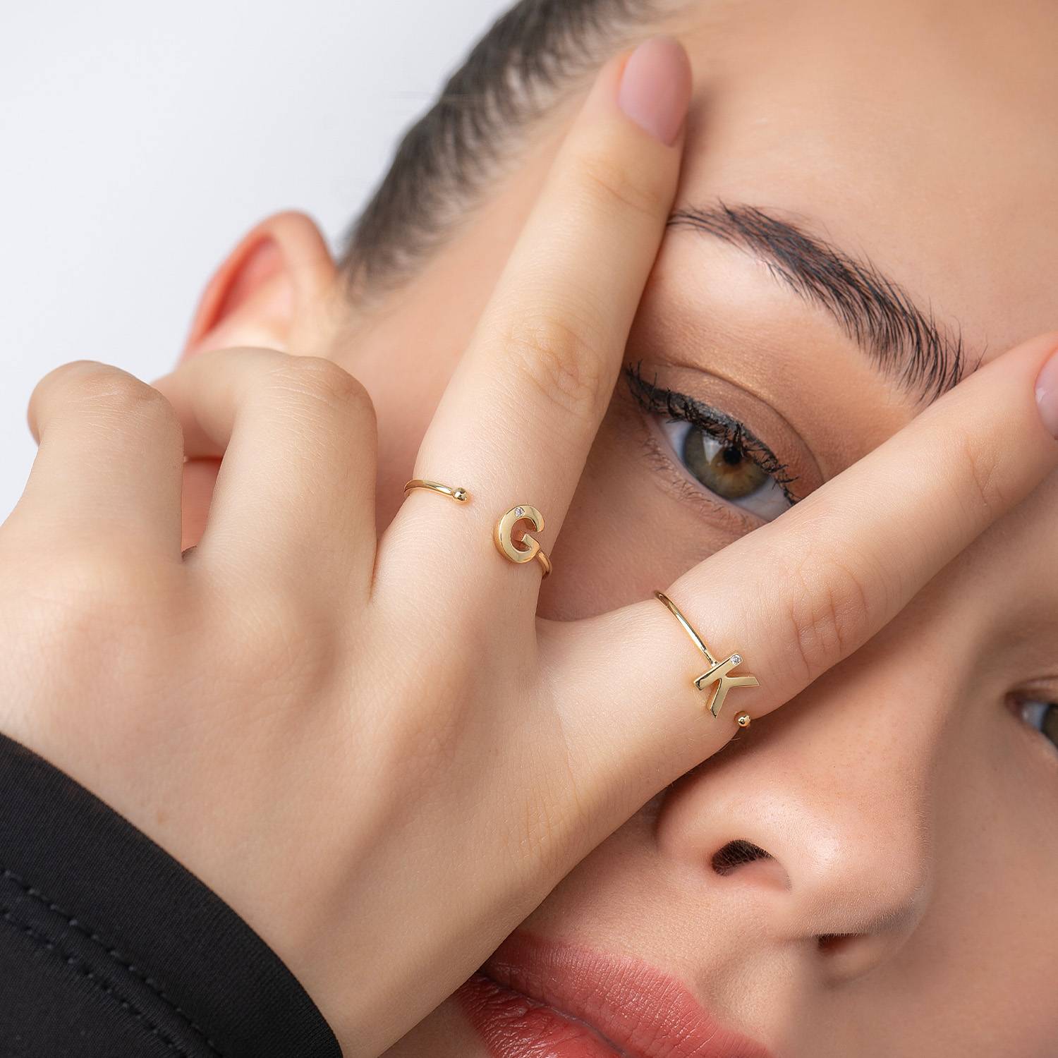 Yellow gold initial on sale ring