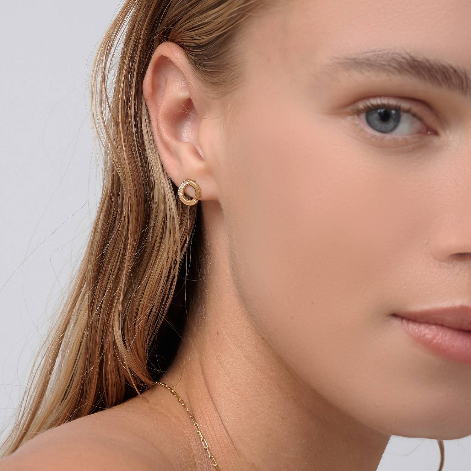 Diamond Initial Stud Earrings- Gold Vermeil-3 product photo