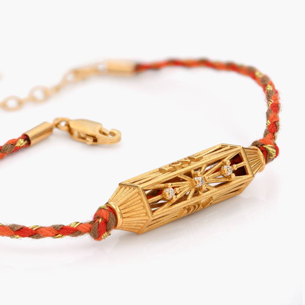 Diamonds Talisman Bracelet with Orange Cord - Gold Vermeil-3 product photo