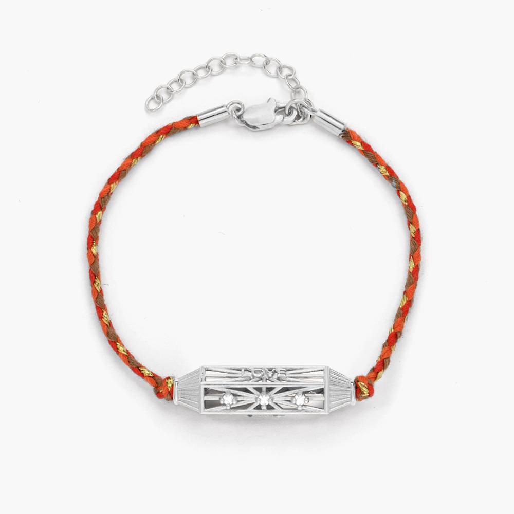 Diamonds Talisman Bracelet  with Orange Cord - Silver-2 product photo