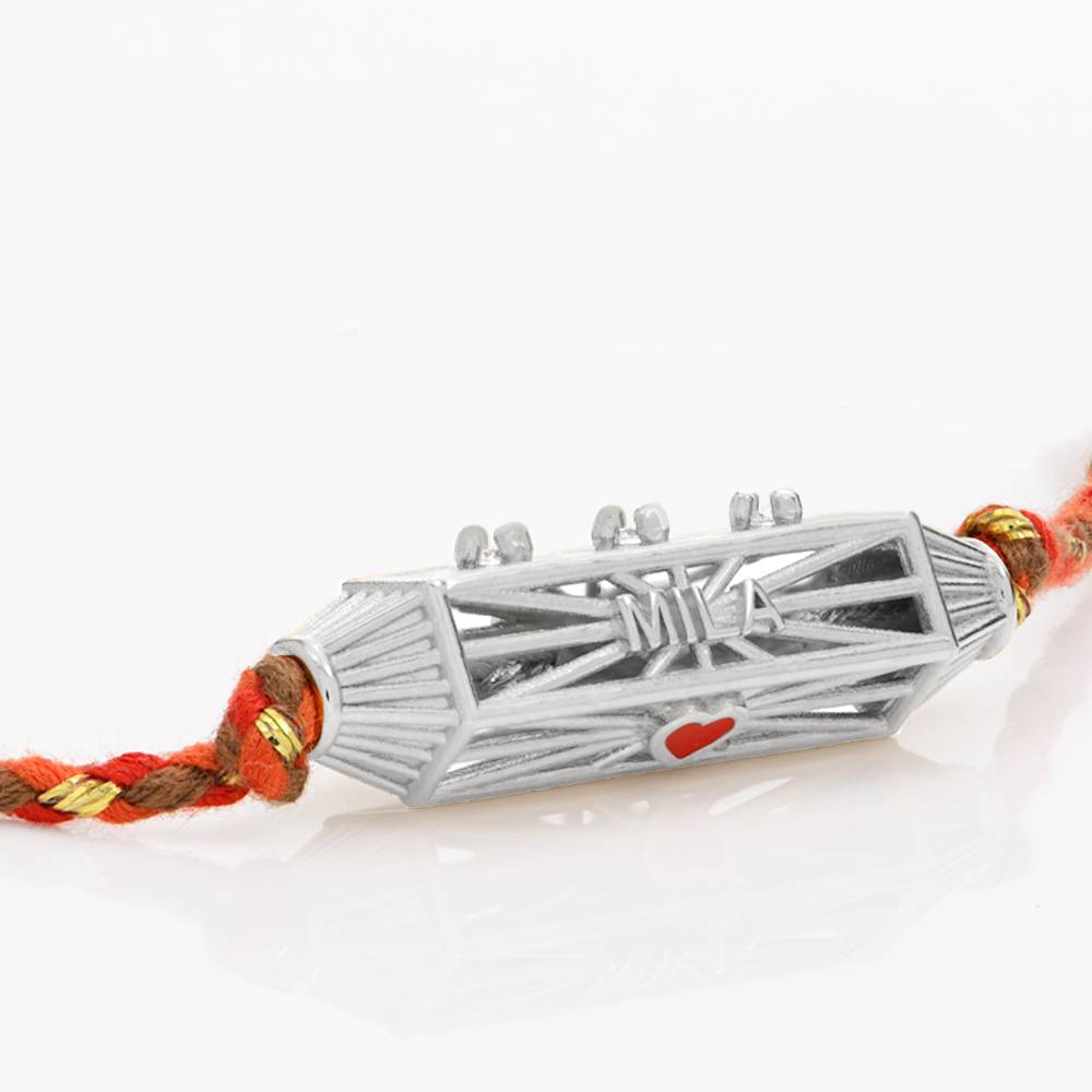 Diamonds Talisman Bracelet  with Orange Cord - Silver-3 product photo