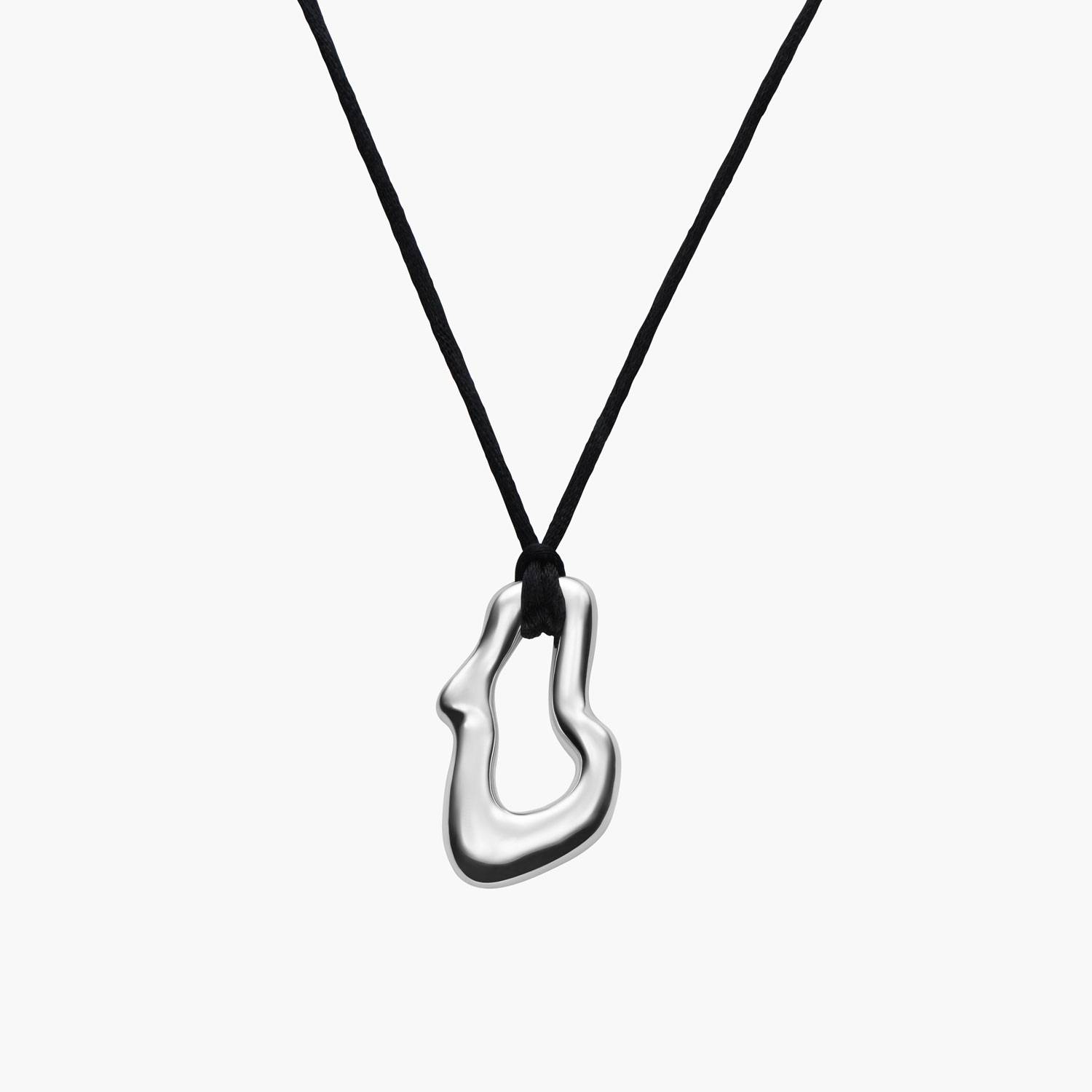 Dome Wavy Pendant with Black Cord-  Silver Plated-4 product photo