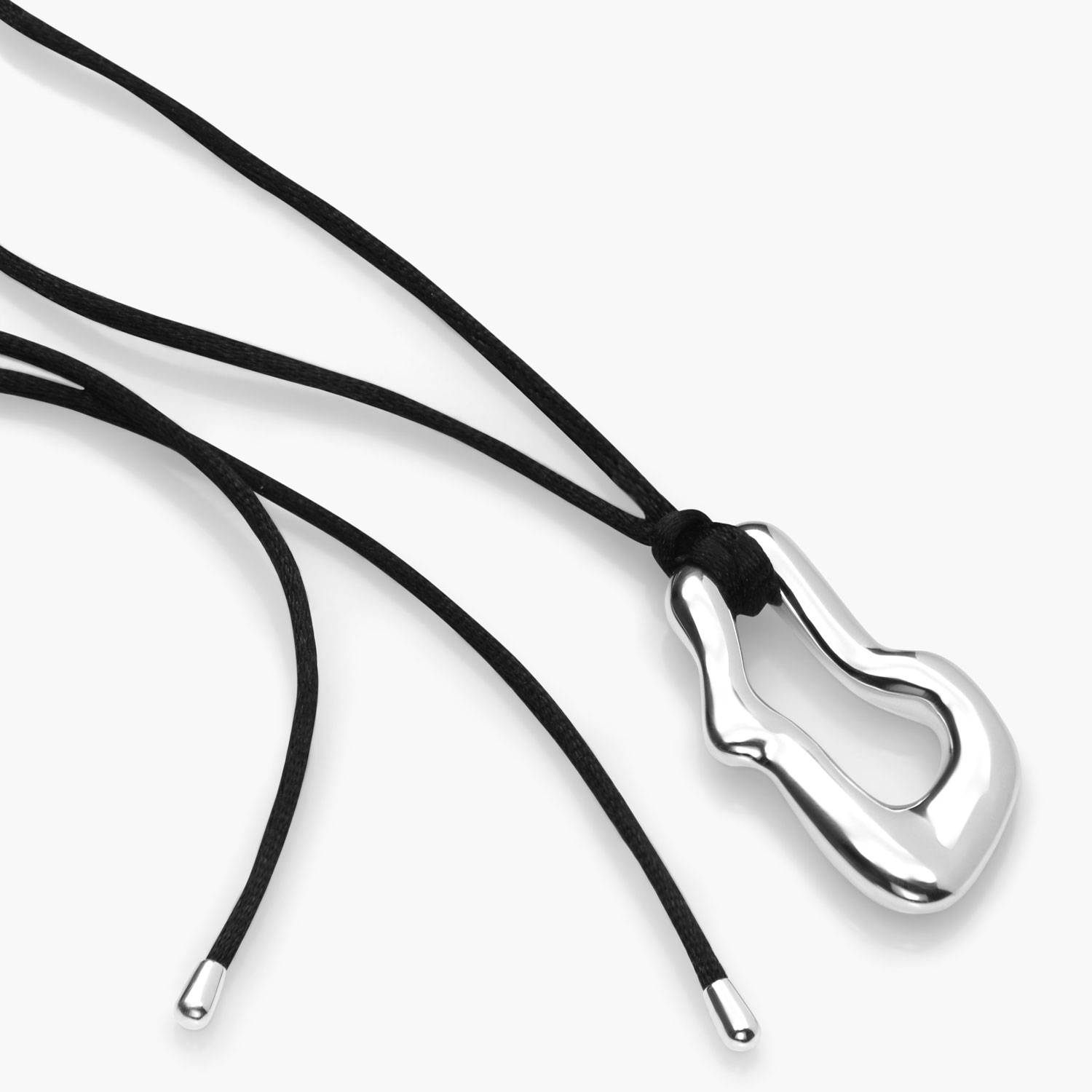 Dome Wavy Pendant with Black Cord-  Silver Plated-3 product photo