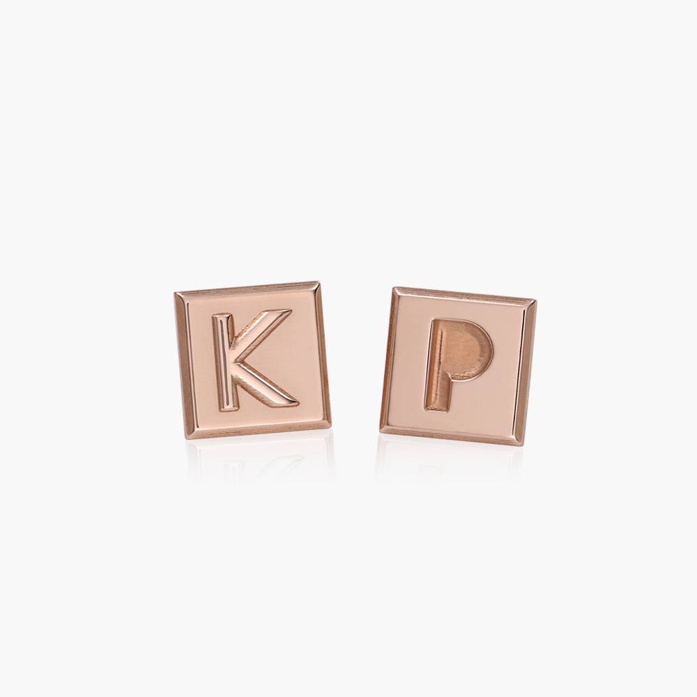 Chocolate Bar Initial Earrings - Rose Gold Vermeil-1 product photo