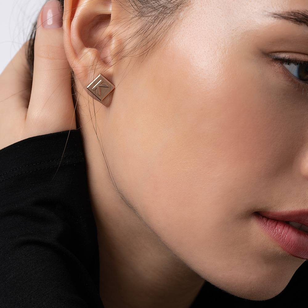 Boucles Chocolate Bar Initiales - Or Vermeil Rose-1 photo du produit