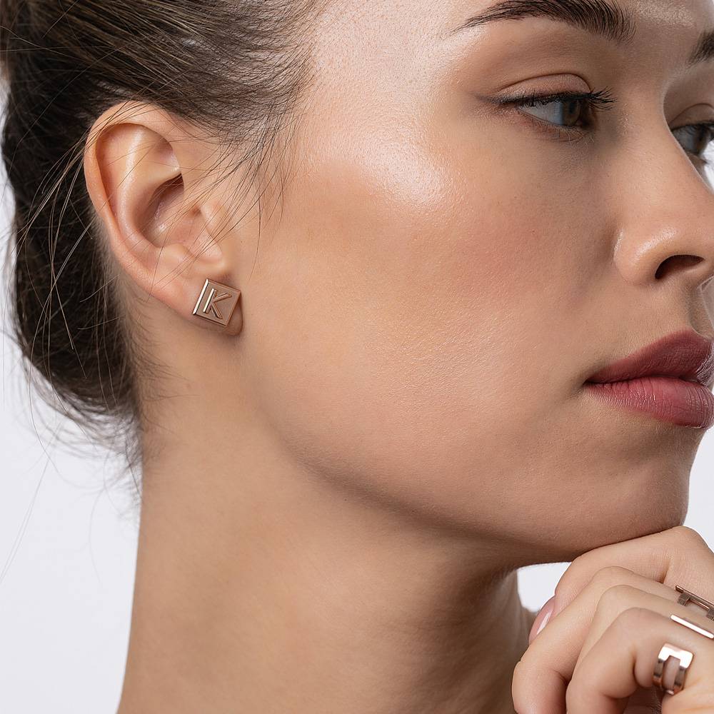 Boucles Chocolate Bar Initiales - Or Vermeil Rose-3 photo du produit