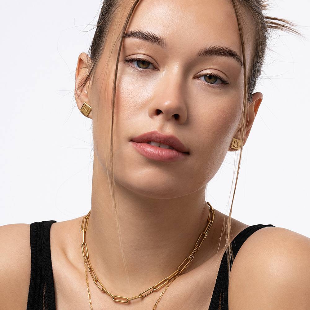 Boucles Chocolate Bar Initiales - Or Vermeil-4 photo du produit