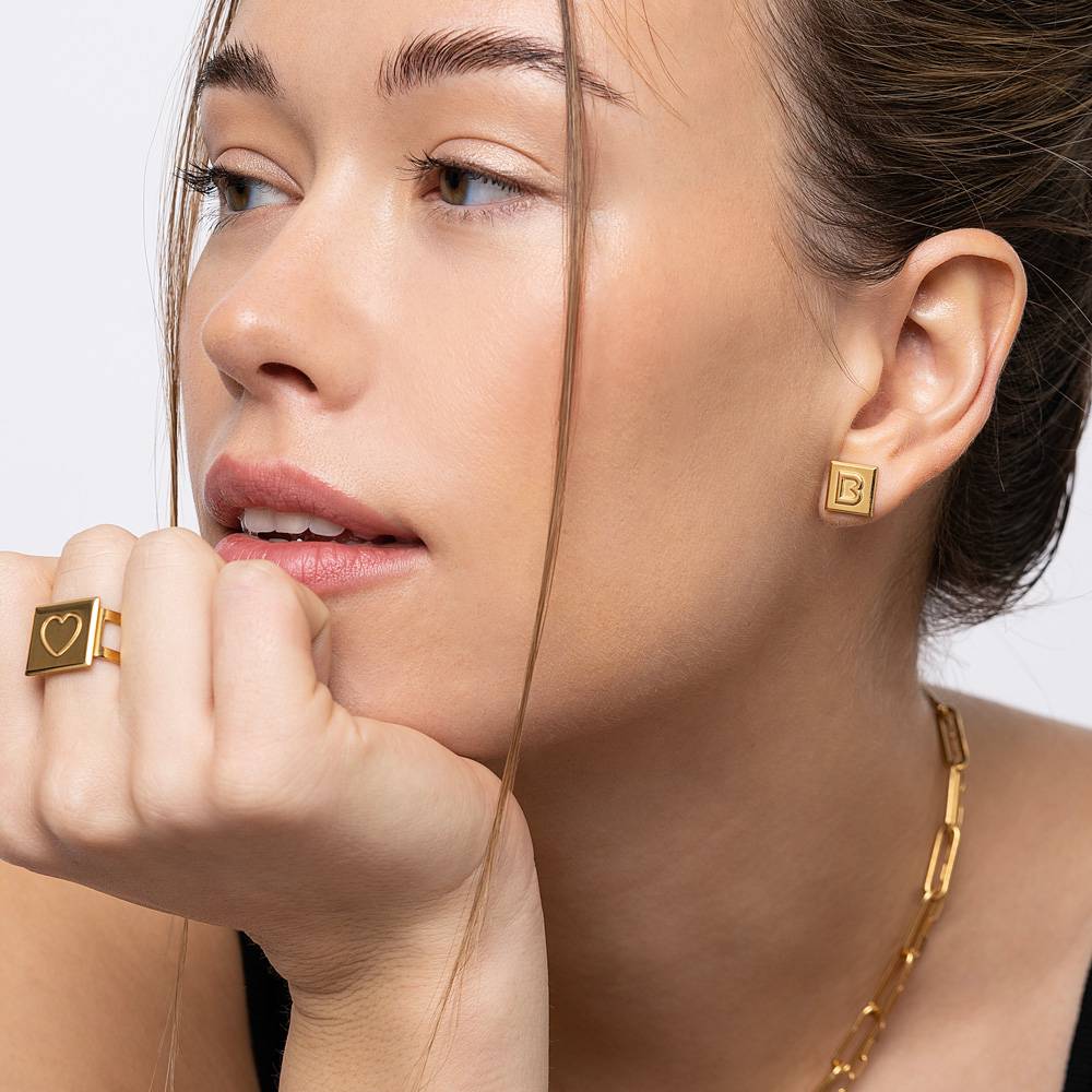 Boucles Chocolate Bar Initiales - Or Vermeil-6 photo du produit