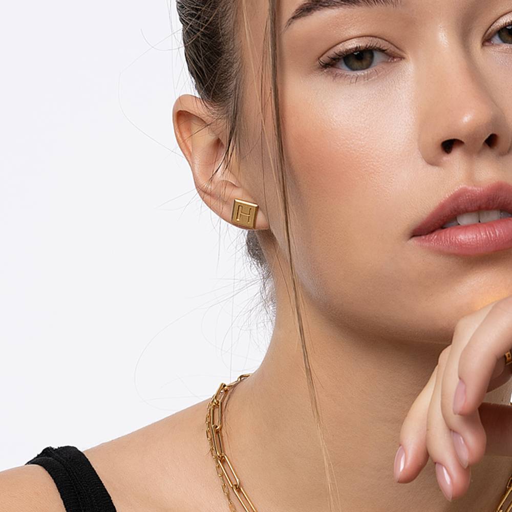 Boucles Chocolate Bar Initiales - Or Vermeil-1 photo du produit