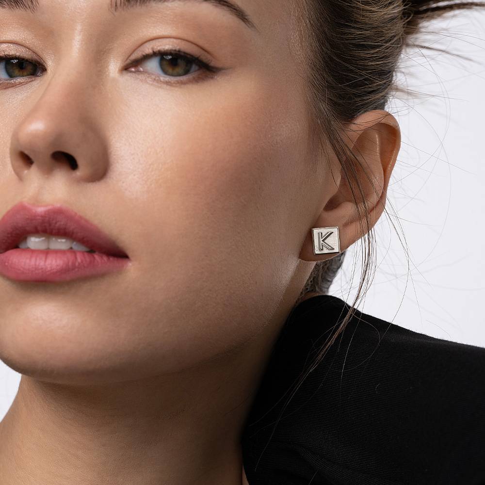 Boucles Chocolate Bar Initiales - Argent 925-3 photo du produit