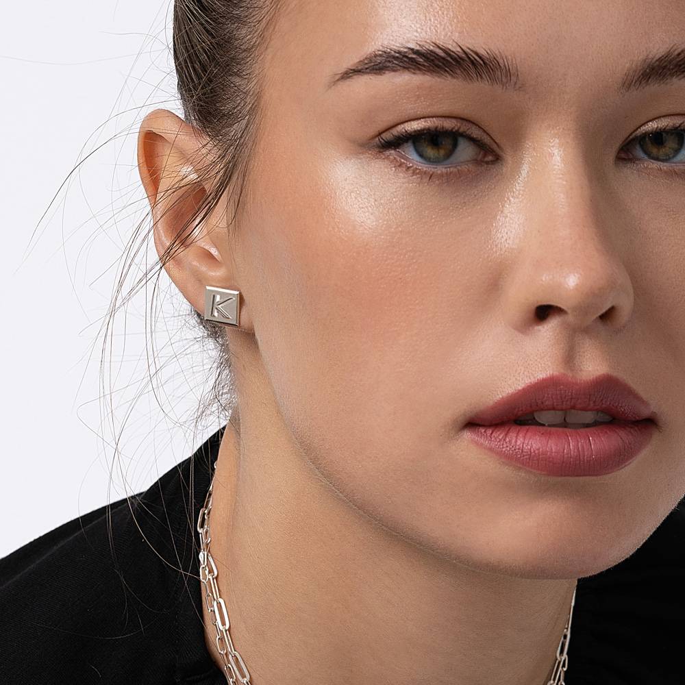 Boucles Chocolate Bar Initiales - Argent 925-4 photo du produit