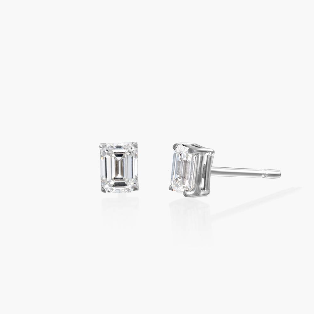 Emerald Cut Diamond Stud Earrings 0.4 CT- Silver