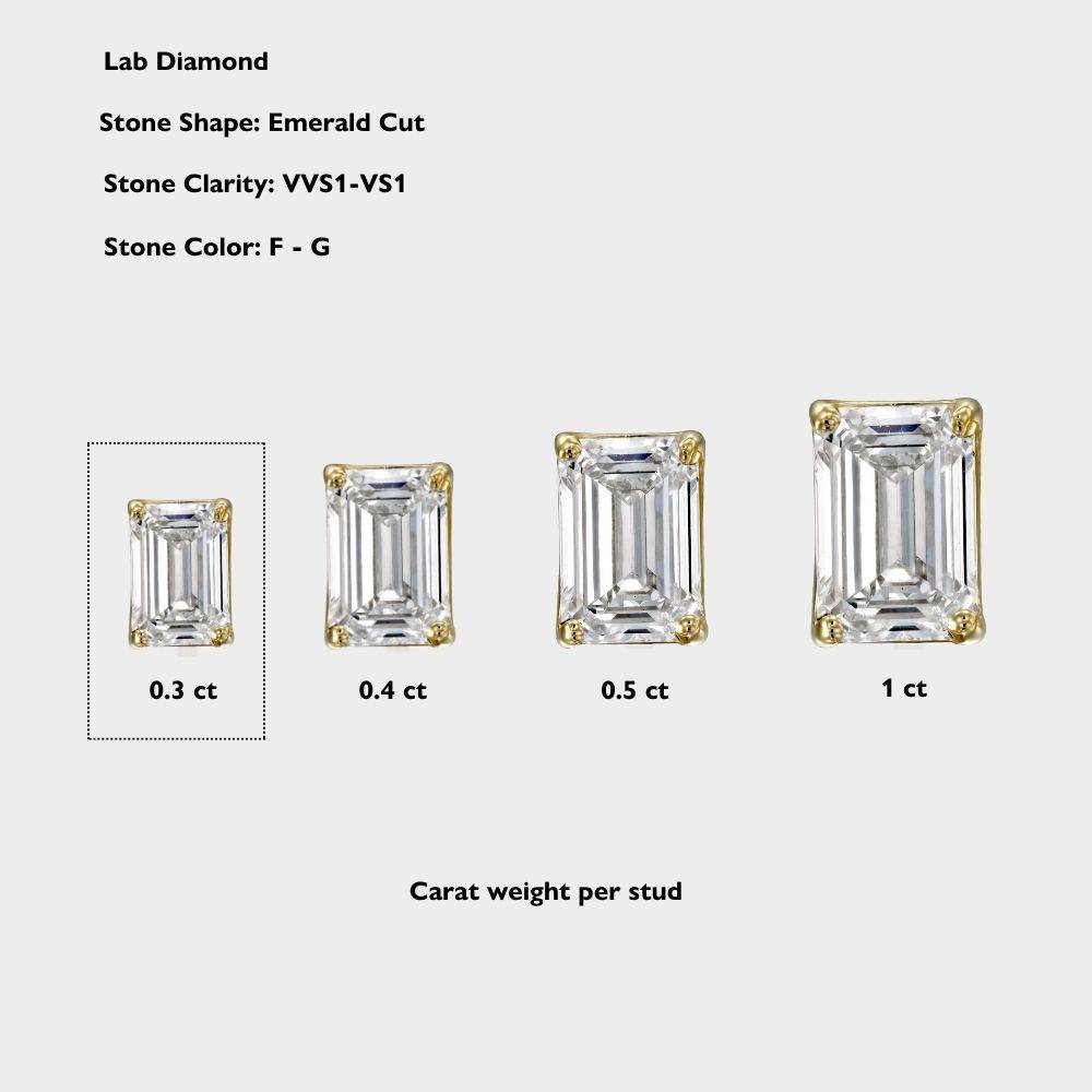 Emerald Cut Diamond Stud Earrings 0.6 CT- 14k Solid Gold-6 product photo